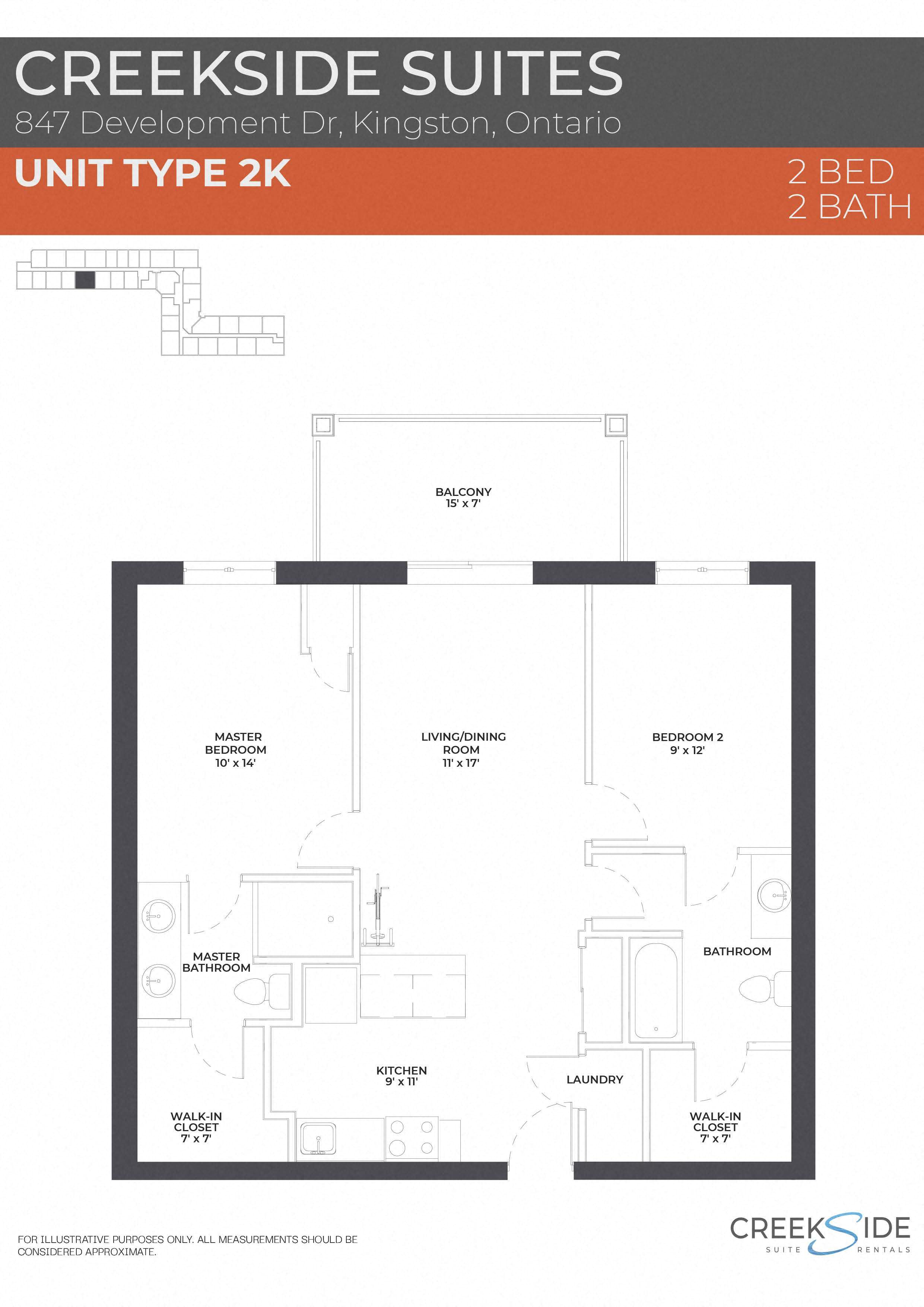 Floor plan for 2 beds, 2 baths, 942 sqft